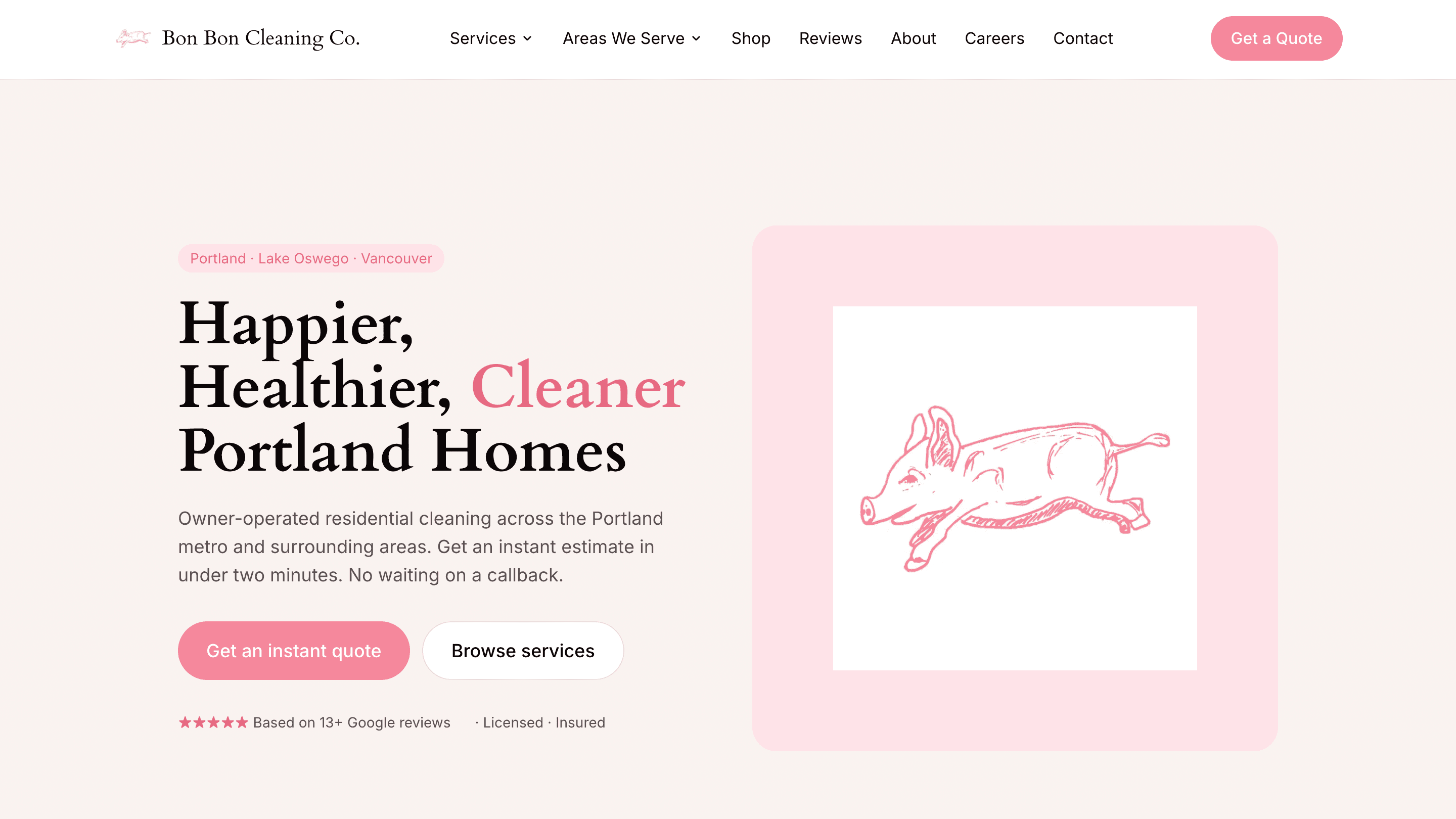 Bon Bon Cleaning Co. website: Happier, Healthier, Cleaner Portland Homes.
